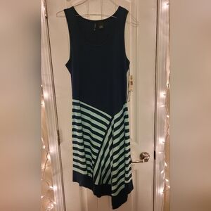 Sleeveless Dress Navy with Teal Stripes